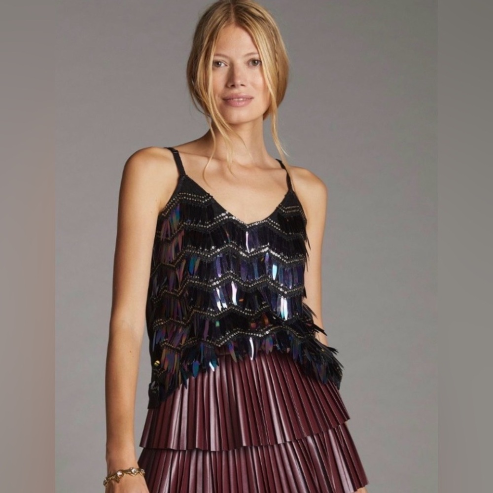 Porridge Zig-Zag Black Sequined Cami‎ Women’s Size Small